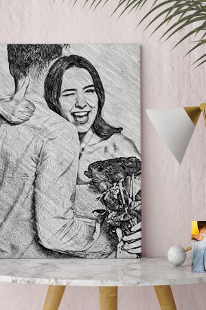 Gift Kişiye Özel Karakalem Tasarımlı Kanvas Tablo (30x50cm.)