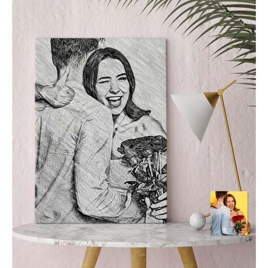 Gift Kişiye Özel Karakalem Tasarımlı Kanvas Tablo (30x50cm.)