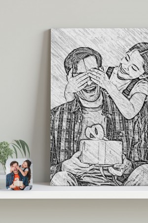 Gift Kişiye Özel Karakalem Tasarımlı Kanvas Tablo (30x50cm.)